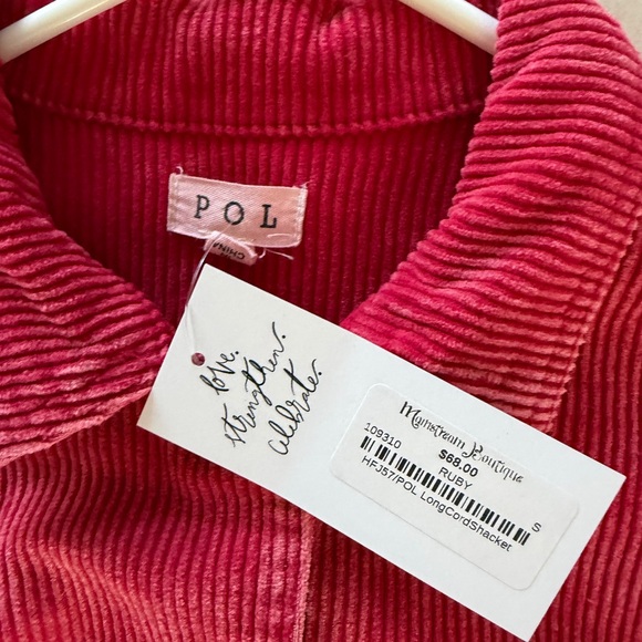 POL Size Small NWT Ruby Red Long Cord Shacket - Picture 2 of 5